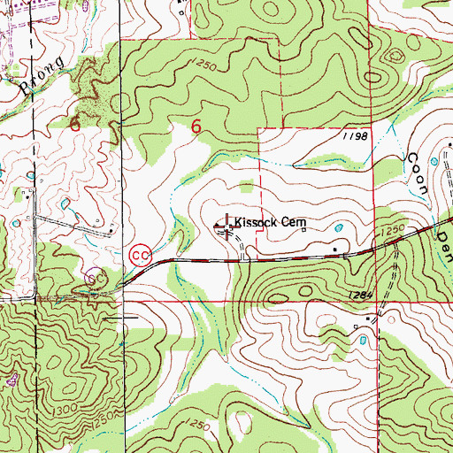 Topographic Map of Kissock Cemetery, MO