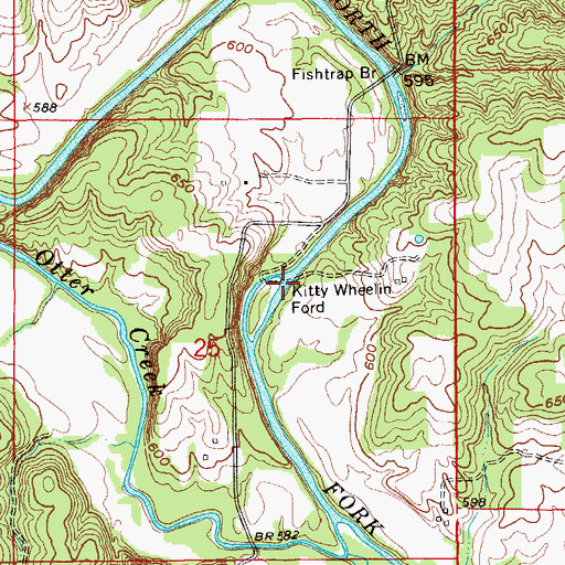 Topographic Map of Kitty Wheelin Ford, MO