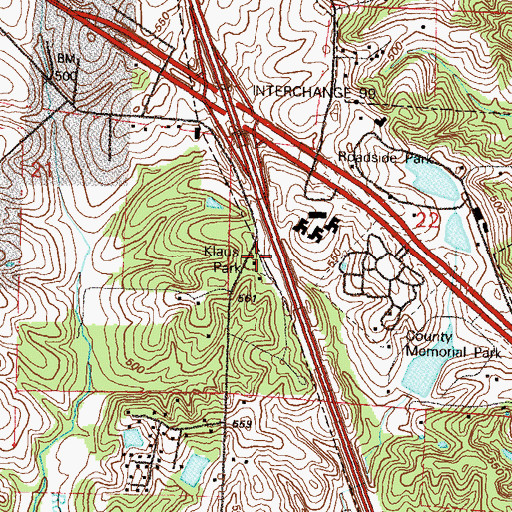 Topographic Map of Klaus Park, MO