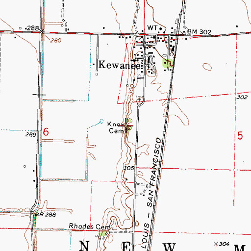 Topographic Map of Knox Cemetery, MO