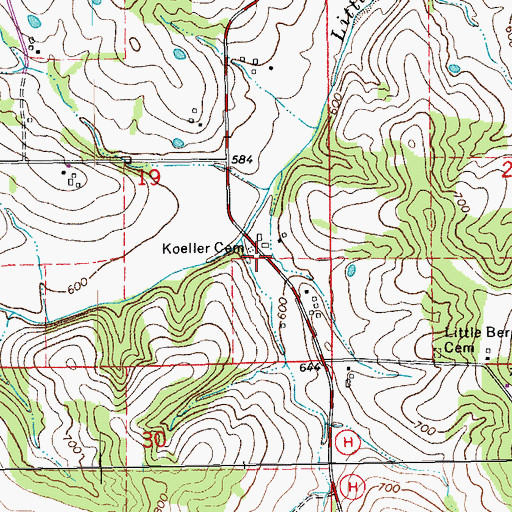 Topographic Map of Koeller Cemetery, MO