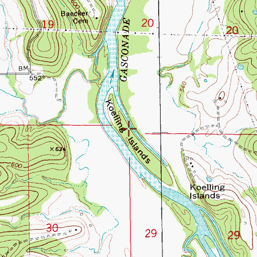 Topographic Map of Koelling Islands, MO