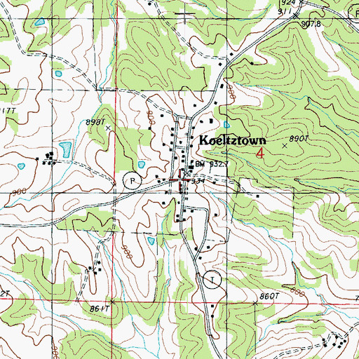 Topographic Map of Koeltztown, MO