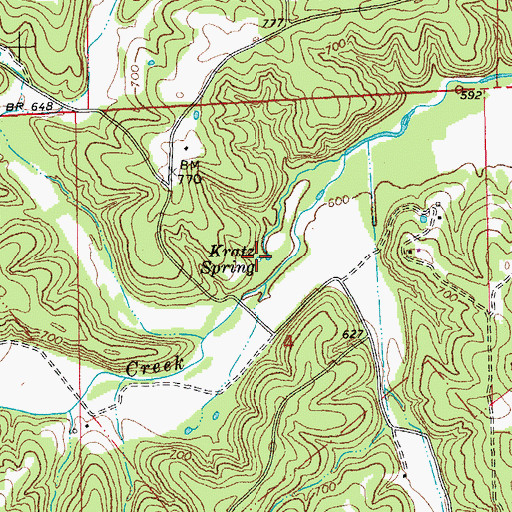Topographic Map of Kratz Spring, MO
