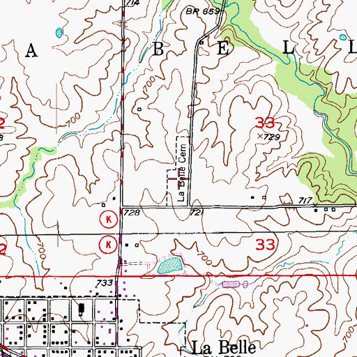 Topographic Map of LaBelle Cemetery, MO