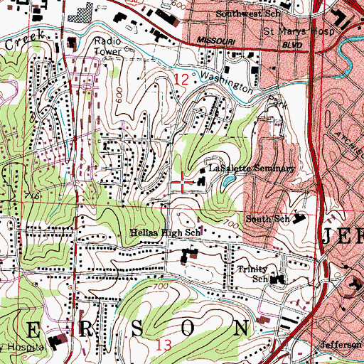 Topographic Map of LaSalette Seminary, MO