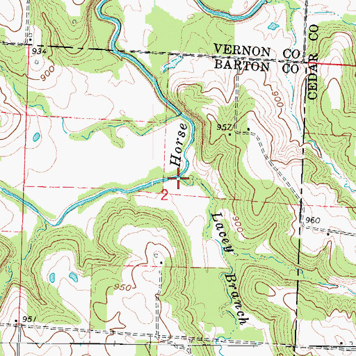 Topographic Map of Lacey Branch, MO