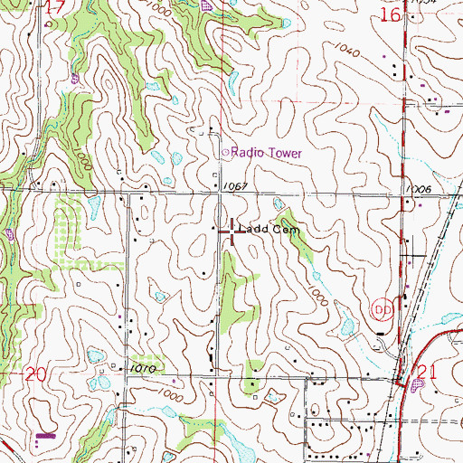 Topographic Map of Ladd Cemetery, MO