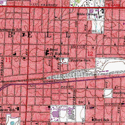 Topographic Map of Lafayette Park, MO