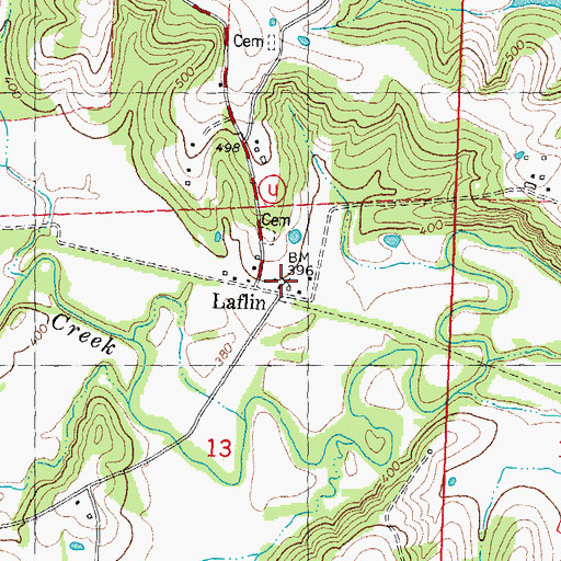 Topographic Map of Laflin, MO