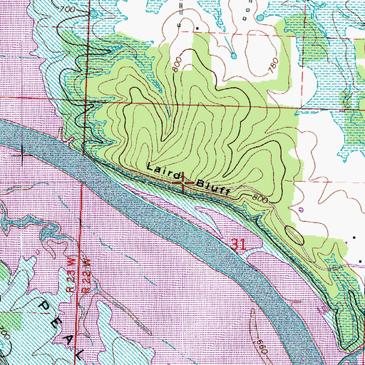 Topographic Map of Laird Bluff, MO