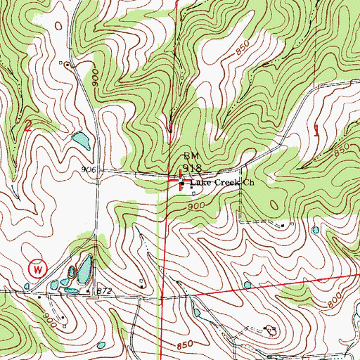 Topographic Map of Lake Creek Church, MO