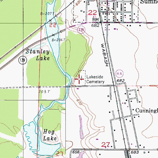 Topographic Map of Lakeside Cemetery, MO