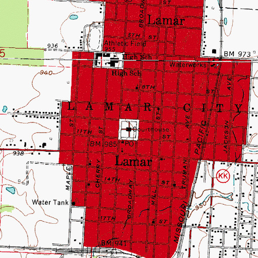 Topographic Map of Lamar, MO