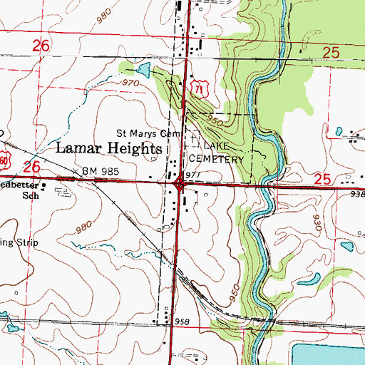 Topographic Map of Lamar Heights, MO