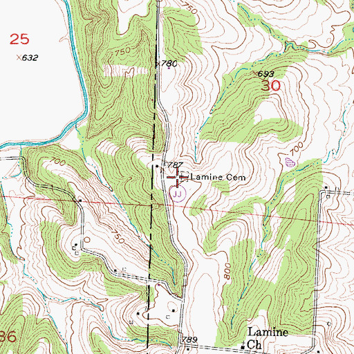Topographic Map of Lamine Cemetery, MO