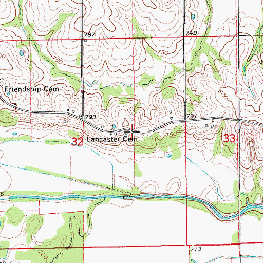 Topographic Map of Lancaster Cemetery, MO
