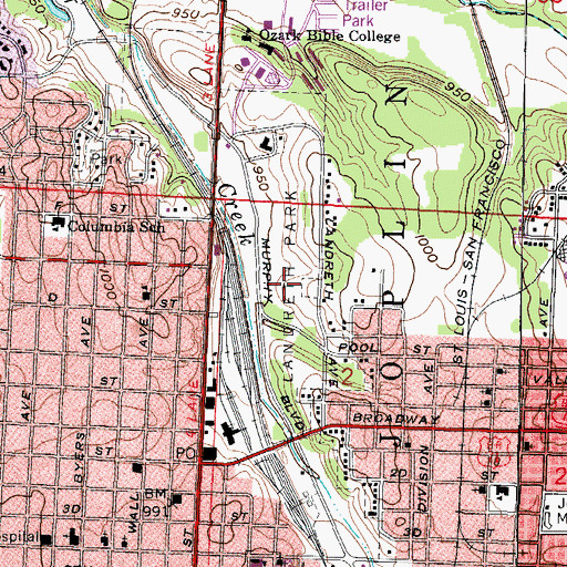Topographic Map of Landreth Park, MO
