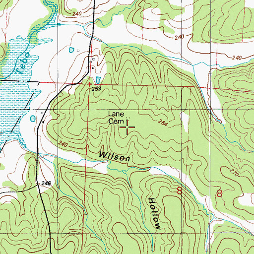 Topographic Map of Lane Cemetery, MO