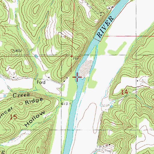Topographic Map of Lanes Ford, MO