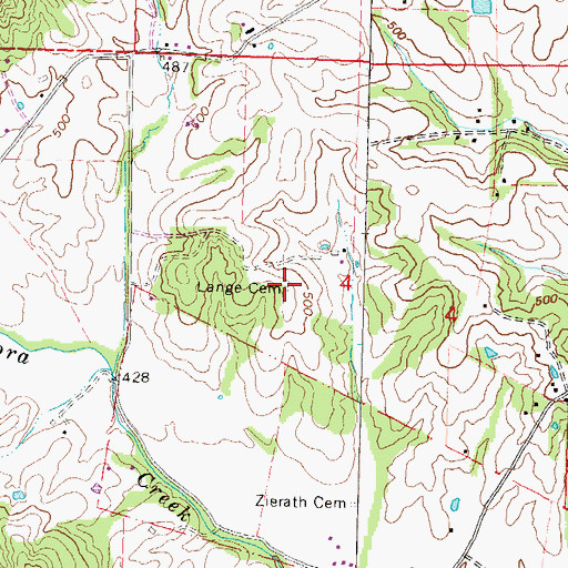 Topographic Map of Lange Cemetery, MO