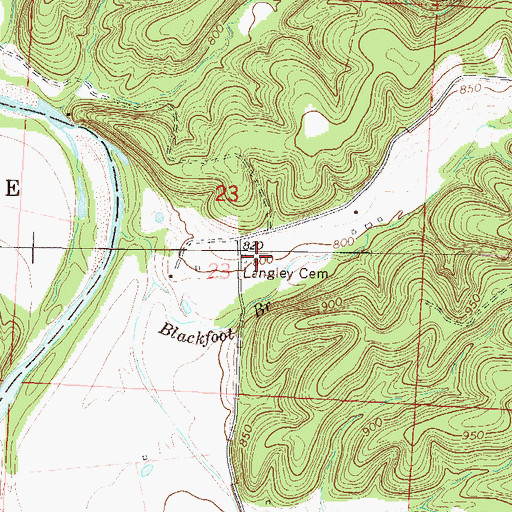 Topographic Map of Langley Cemetery, MO
