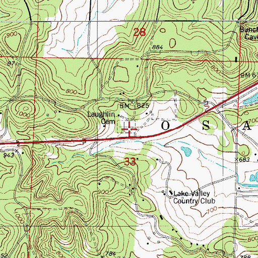 Topographic Map of Laughlin Cemetery, MO