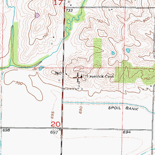 Topographic Map of Lavelock Cemetery, MO