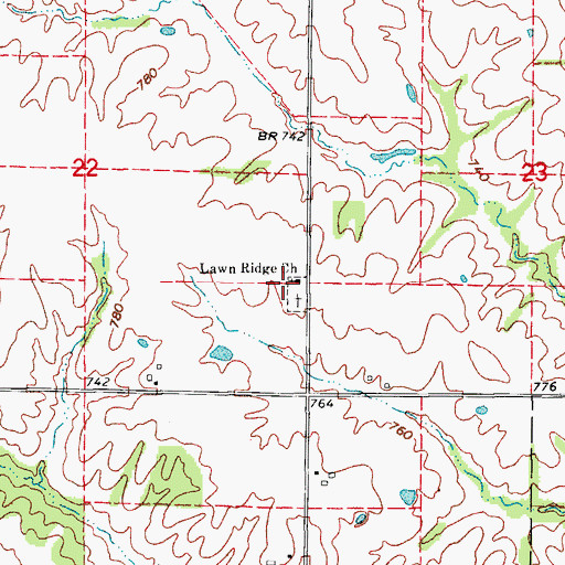 Topographic Map of Lawn Ridge Church, MO