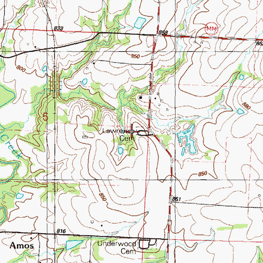 Topographic Map of Lawrence Cemetery, MO