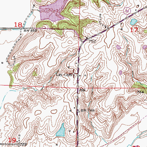 Topographic Map of Lay Cemetery, MO