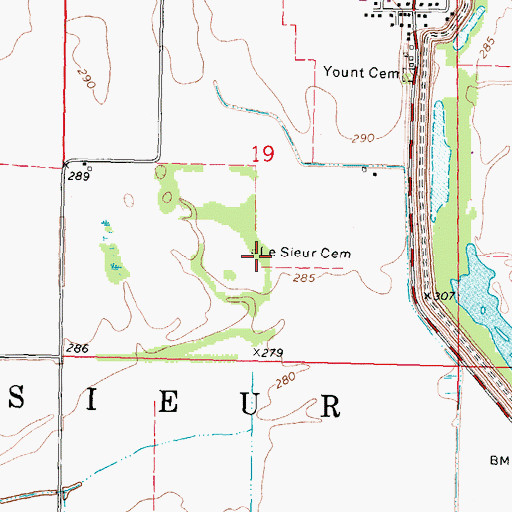 Topographic Map of Le Sieur Cemetery, MO