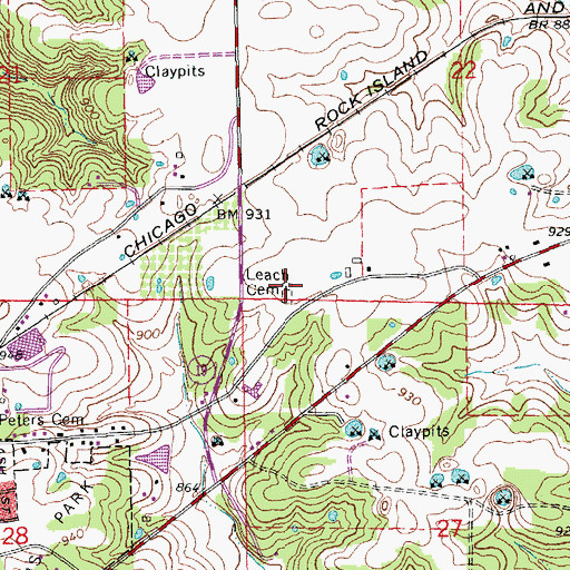 Topographic Map of Leach Cemetery, MO