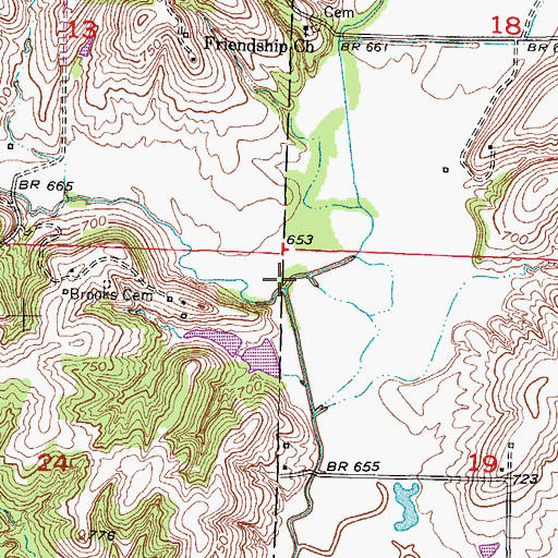 Topographic Map of Leach Creek, MO