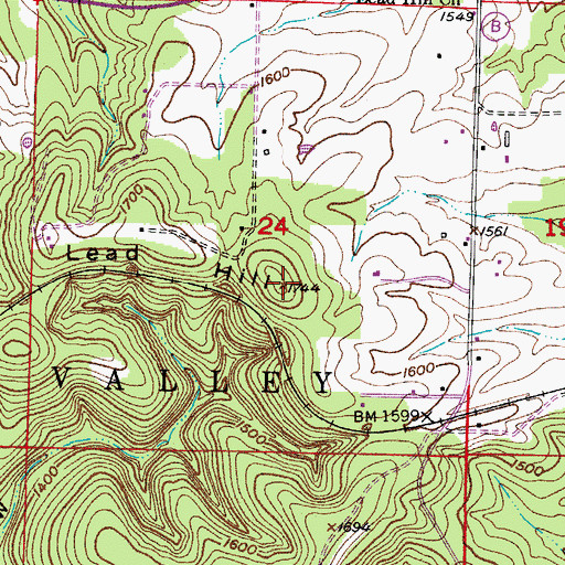 Topographic Map of Lead Hill, MO