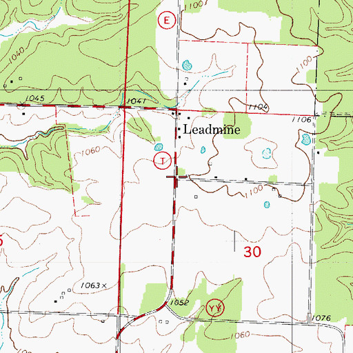 Topographic Map of Leadmine, MO