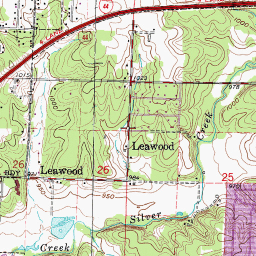 Topographic Map of Leawood, MO