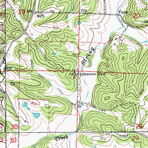Topographic Map of Lebanon Cemetery, MO