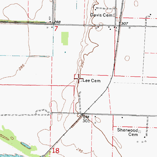 Topographic Map of Lee Cemetery, MO