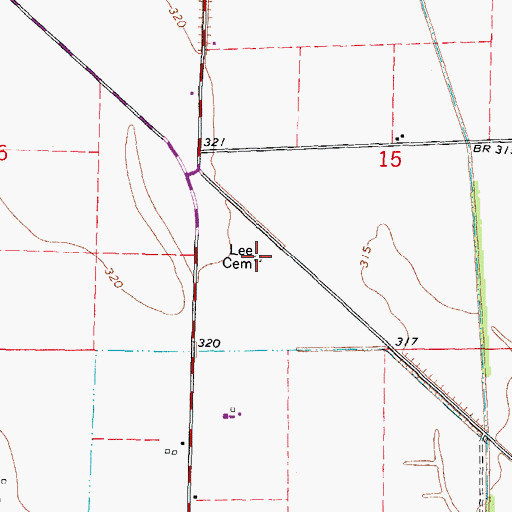 Topographic Map of Lee Cemetery, MO