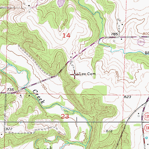 Topographic Map of Lee Cemetery, MO