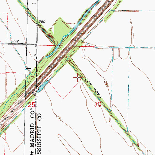 Topographic Map of Lee Rowe Ditch, MO
