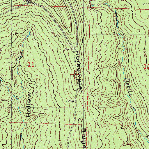 Topographic Map of Horsewater Ridge, AR
