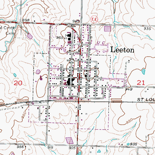 Topographic Map of Leeton, MO