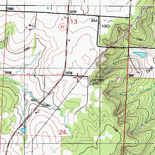 Topographic Map of Leiman Cemetery, MO