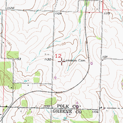 Topographic Map of Lemmon Cemetery, MO