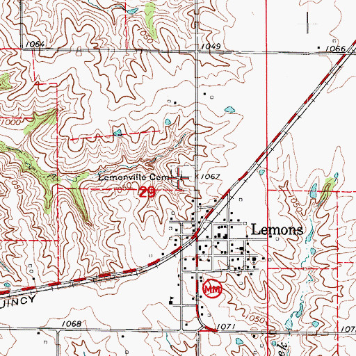 Topographic Map of Lemonville Cemetery, MO