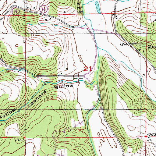 Topographic Map of Leonard Hollow, MO
