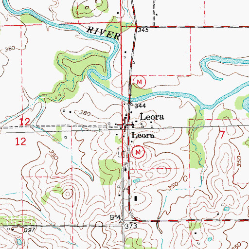 Topographic Map of Leora, MO