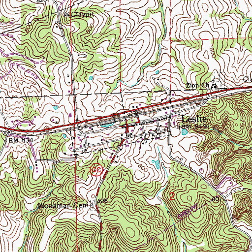 Topographic Map of Leslie, MO